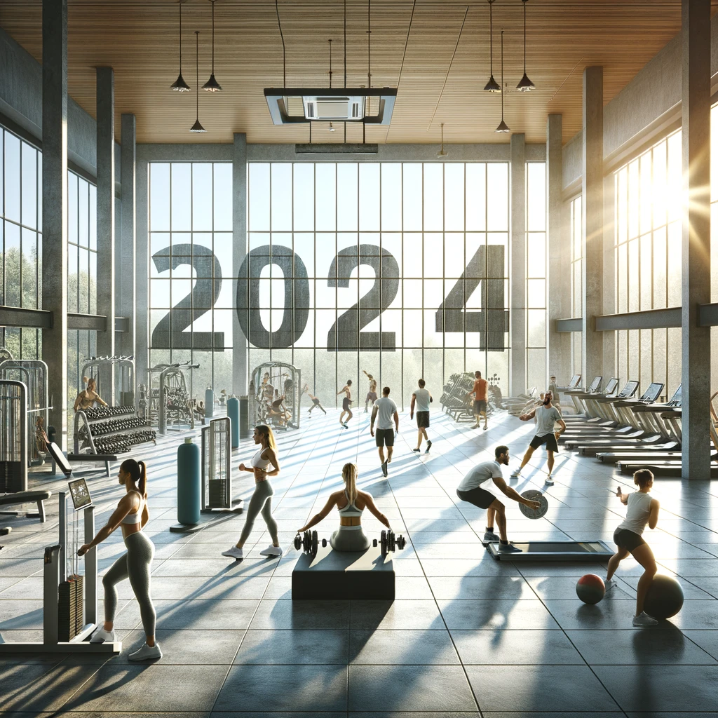 Bold 2024 graphic representing the year's top health and fitness tips and trends