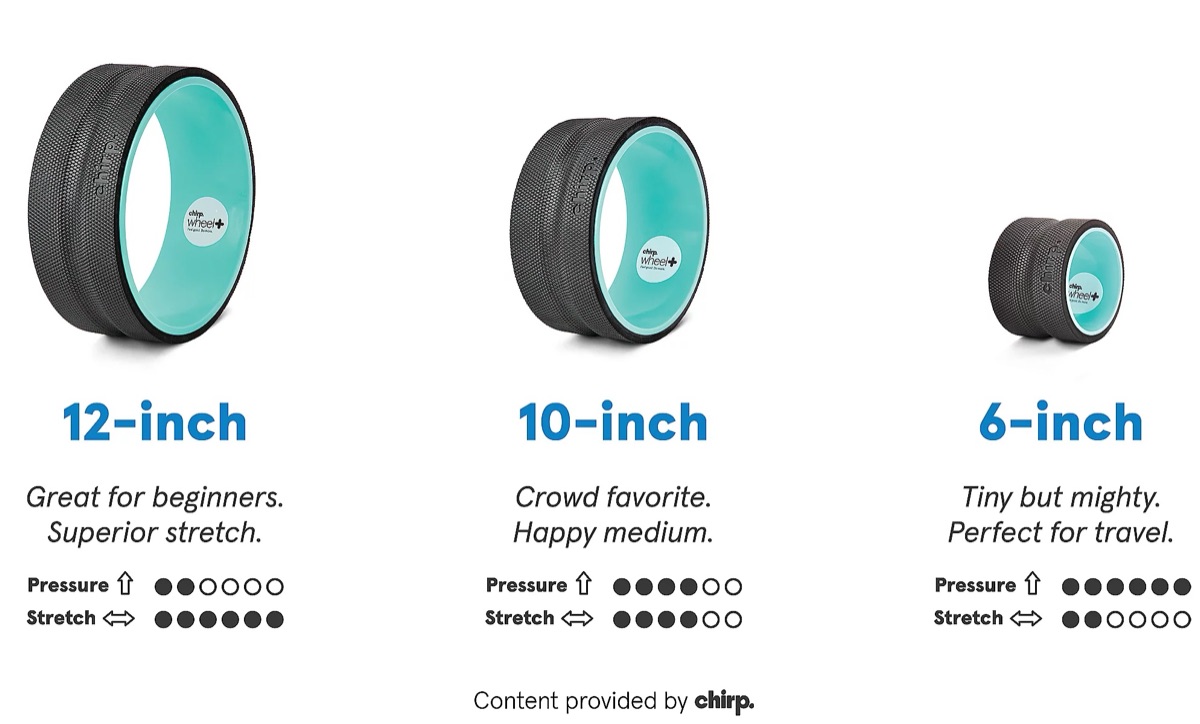 Three Chirp Wheel sizes compared side by side showing 6-inch, 10-inch, and 12-inch options
