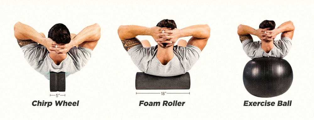 Chirp Wheel back roller in blue and black on a white background