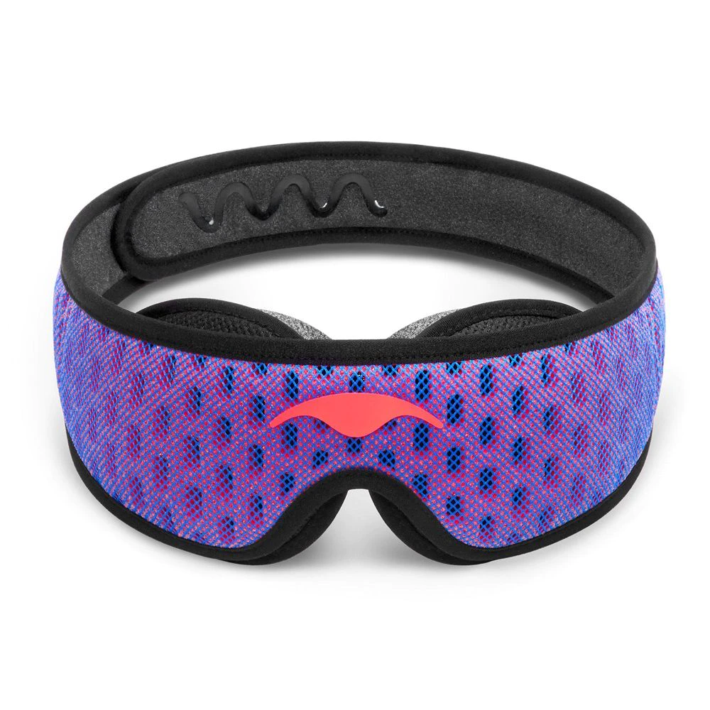 Manta Pro sleep mask in purple and black with adjustable eye cups for total light blocking