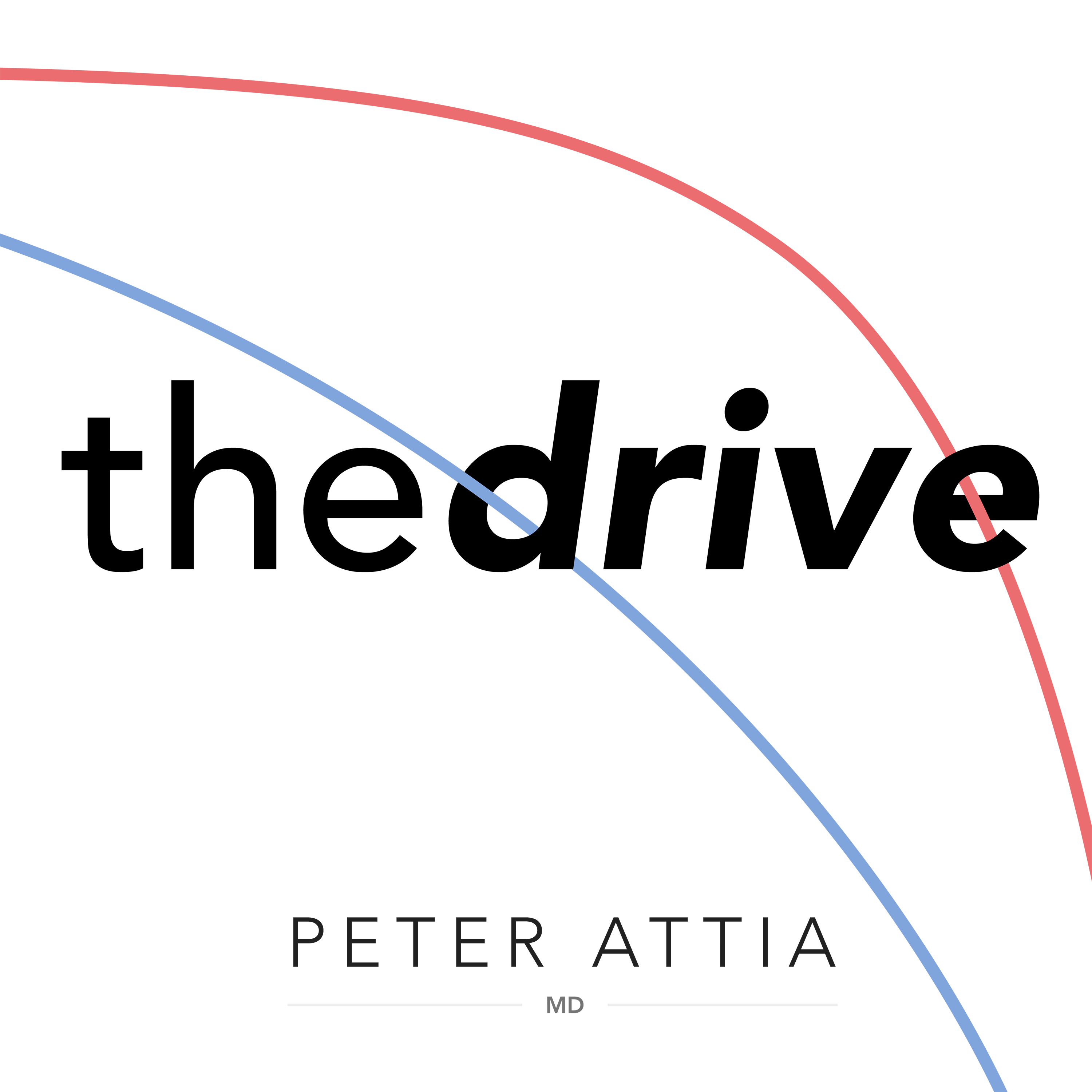 The Drive podcast logo by Peter Attia in white text on dark background