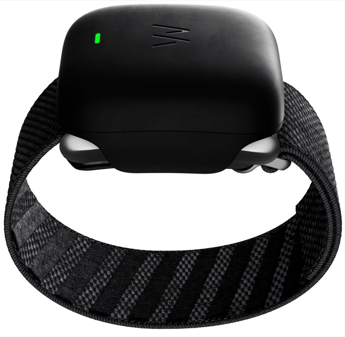 WHOOP 4.0 fitness tracker band in black showing smaller redesigned sensor module