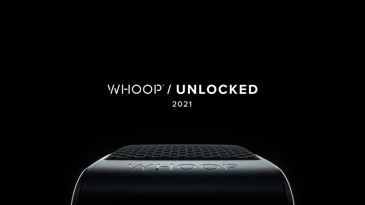 WHOOP Unlocked 2021 event branding showing the WHOOP 4.0 device close-up